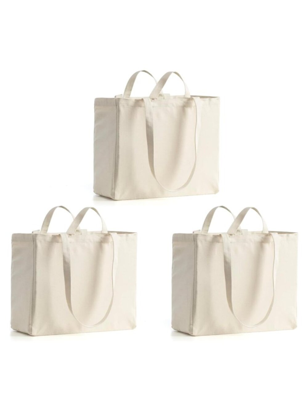 3 Pack Canvas Reusable Grocery Bags Long Shoulder Strap Heavy Duty